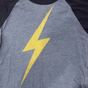 Aviator Nation Blue and Black Raglan Tee with Yellow Lightning Bolt